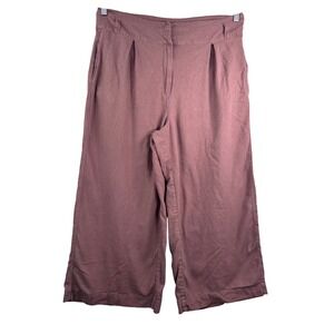 Fat Face Brown Linen Blend Wide Leg Crop Pants boho lagen look 90s sz 12